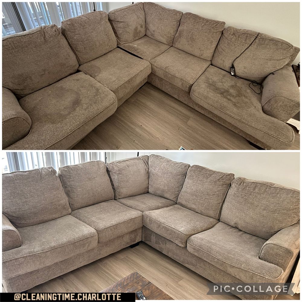 Sectional sofa before and after cleaning in Charlotte