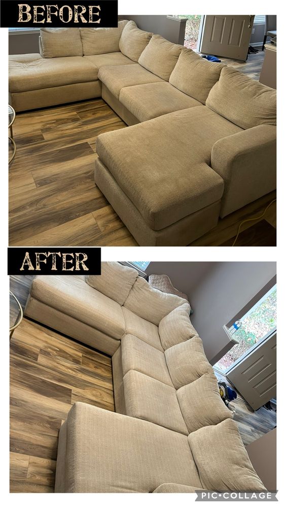 Large sectional sofa before and after cleaning